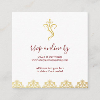 Elegant Red & Gold Ganesha & Mehndi Wedding RSVP Enclosure Card