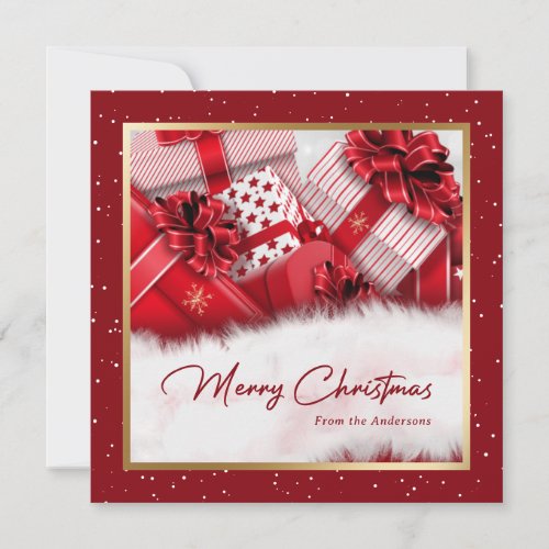 Elegant Red Gold Gifts Snow Christmas Cards