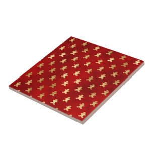 Elegant Red Gold Gingerbread Christmas Ceramic Tile