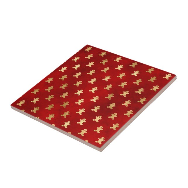 Elegant Red Gold Gingerbread Christmas Ceramic Tile (Side)