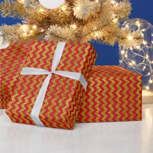 Elegant red gold glitter chevron stripes pattern wrapping paper