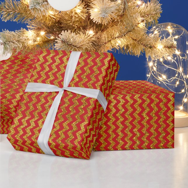 Elegant red gold glitter chevron stripes pattern wrapping paper (Holidays)