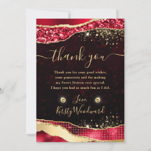 Elegant Red & Gold Glitter Glam Tears Sweet 16 Thank You Card