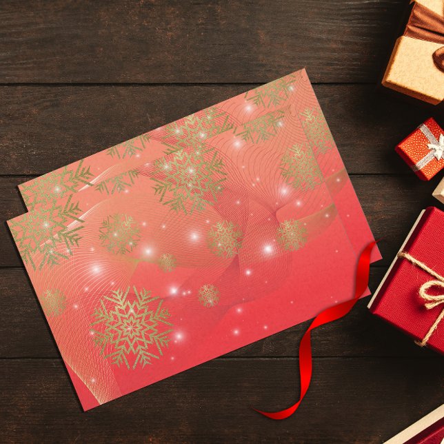 Elegant Red Gold Glitter Snowflakes Christmas Tissue Paper (Creator Uploaded)
