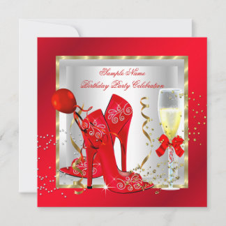 Elegant Red Gold Glitter White Birthday Party Invitation