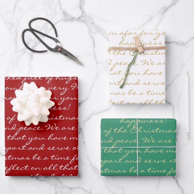 Elegant Red Gold Green Calligraphy Merry Christmas Wrapping Paper Sheets (Front)