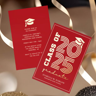 Elegant Red Gold High School Graduation Foil Invitation
