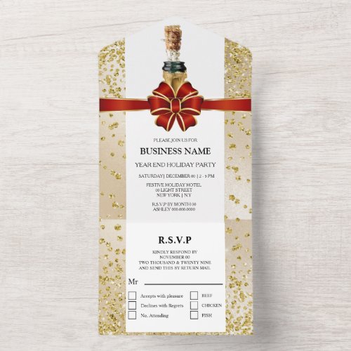 Elegant red gold holiday dinner cocktail party  all in one invitation