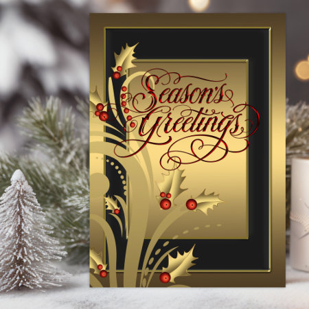 Elegant Red Gold Holly Christian Christmas Card