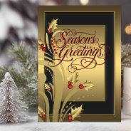 Elegant Red Gold Holly Christian Christmas Card at Zazzle