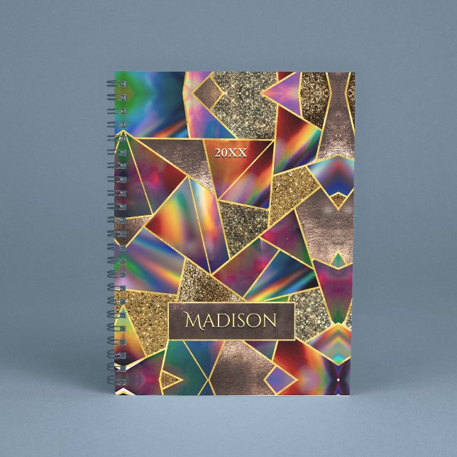 Elegant red gold holographic geometric notebook (Creator Uploaded)