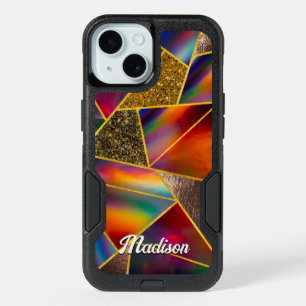 Elegant red gold holographic geometric otterbox iPhone 15 case