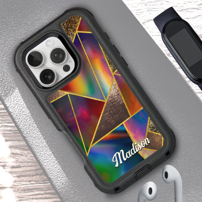 Elegant red gold holographic geometric otterbox iPhone case (Creator Uploaded)