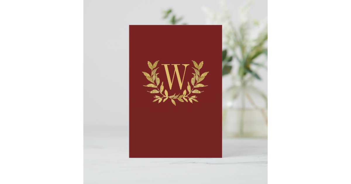 Elegant Red Gold Leaf Modern Chic Wedding Thank You Card | Zazzle