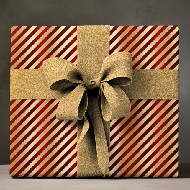 Elegant Red Gold Luxury Stripe Pattern Wrapping Paper (Creator Uploaded)