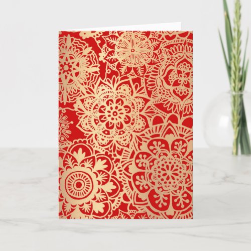 Elegant Red Gold Mandala Christmas Pattern Holiday