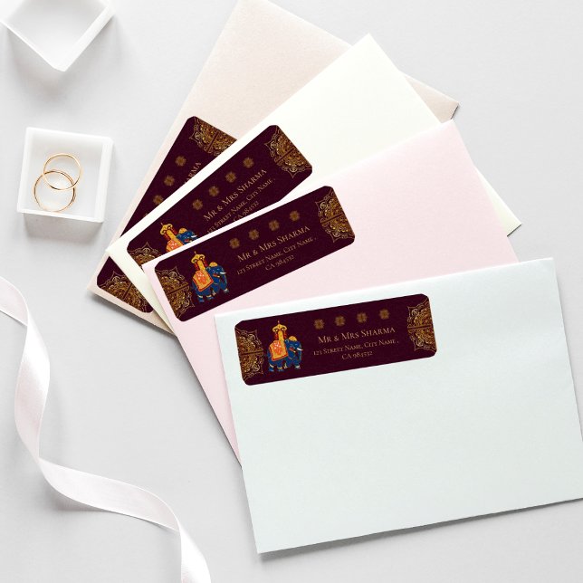 Elegant Red Gold Mandala Indian Wedding Address Label (Elegant Red Gold Mandala Indian Wedding Address Label)