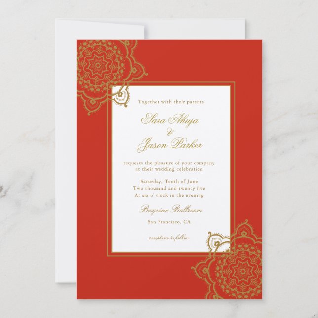 Elegant Red & Gold Mandala Indian wedding  Invitation (Front)