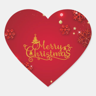 Elegant Red & Gold Merry Christmas Heart Stickers