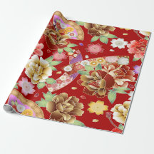 Elegant Red Gold Modern Asian Floral 