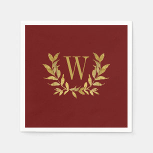 Elegant Red & Gold Modern Monogram Wedding Napkins
