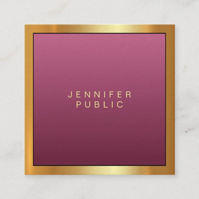 Elegant Red Gold Modern Professional Artistic Luxe Square Business Card (Front)
