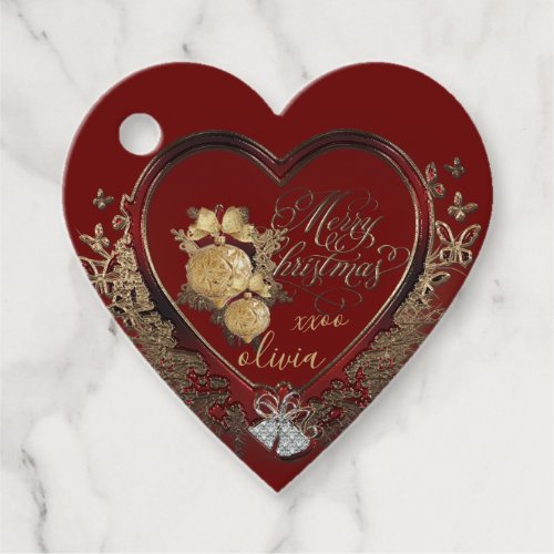 Elegant Red_Gold Modern Victorian Christmas Heart Favor Tags