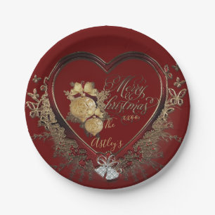 Elegant Red-Gold Modern Victorian Christmas Paper Plates