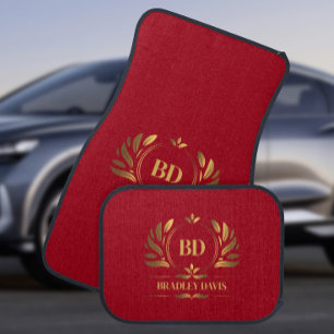  Elegant Red Gold Monogram and Name, Car Floor Mat