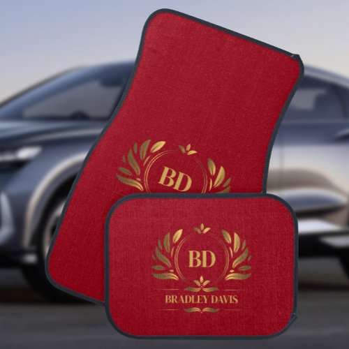  Elegant Red Gold Monogram and Name Car Floor Mat