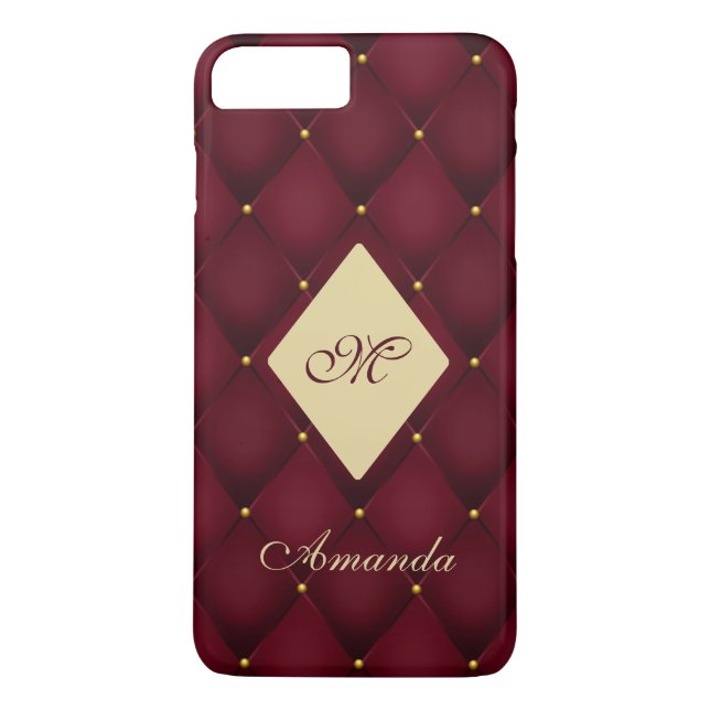 Elegant Red Gold Monogram Tufted Case-Mate iPhone Case (Back)