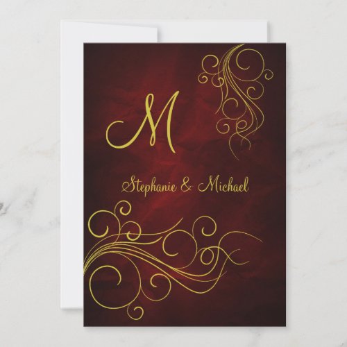 Elegant Red Gold Monogram Wedding Invitation