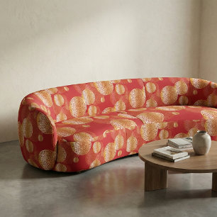 Elegant Red Gold Oriental Mandala Lace Ornament Fabric