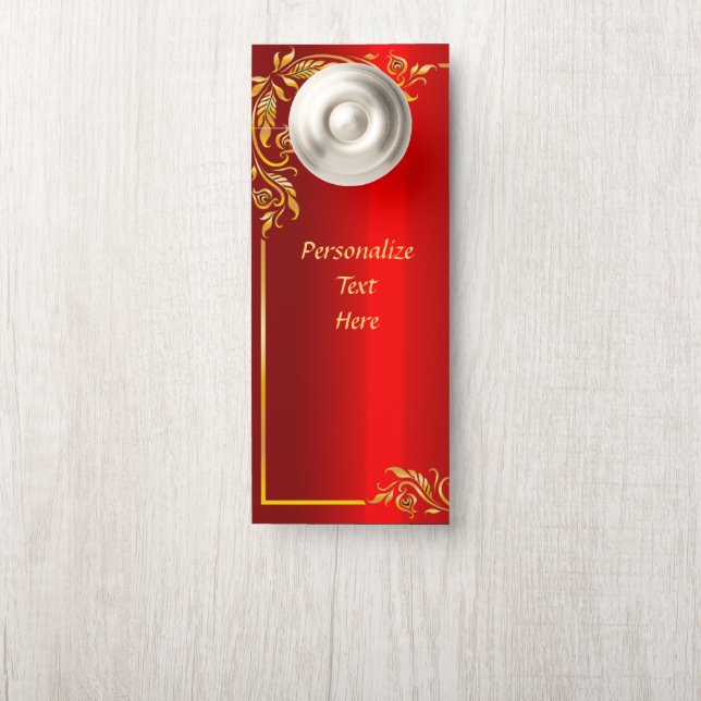 Elegant Red & Gold Ornamental Design Personalized Door Hanger (On Knob)
