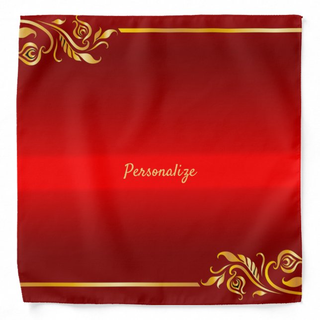 Elegant Red & Gold Ornamental Flowers Personalized Bandana (Front)