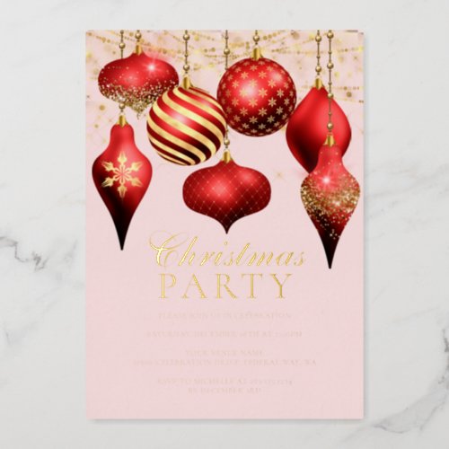Elegant Red Gold Ornaments Christmas Party Foil Foil Invitation