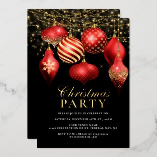 Elegant Red Gold Ornaments Christmas Party Foil Foil Invitation