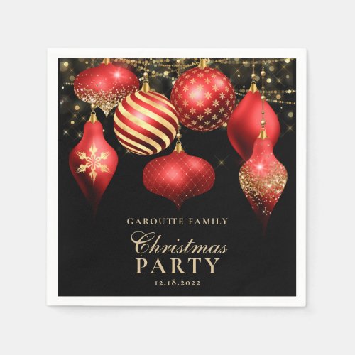 Elegant Red Gold Ornaments Christmas Party Napkins