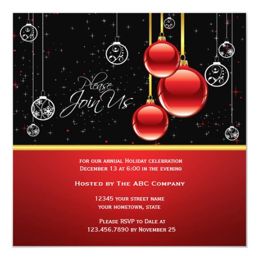 Elegant Red Gold Ornaments on Black Party Invite | Zazzle