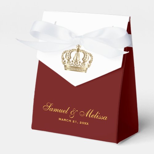 Elegant Red Gold Ornate Crown Wedding Favor Boxes