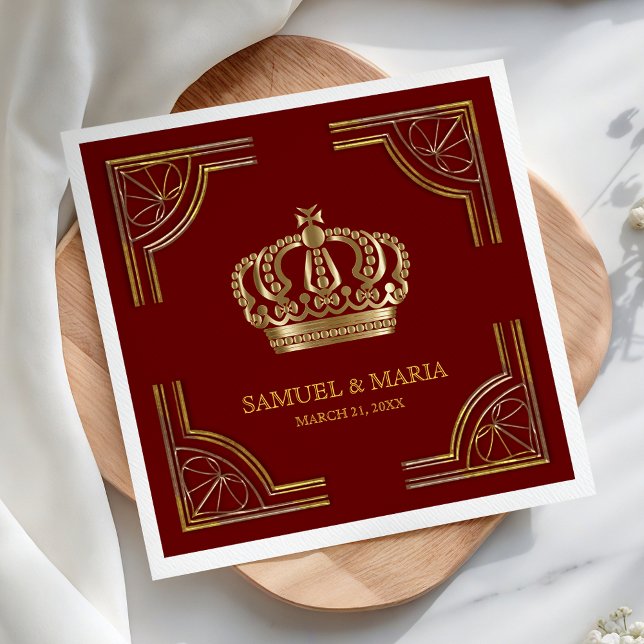 Elegant Red Gold Ornate Crown Wedding Napkins (Creator Uploaded)