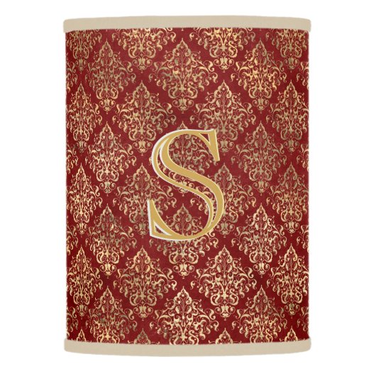 Elegant Red & Gold Pattern Custom Monogram Accent Lamp Shade (Front)