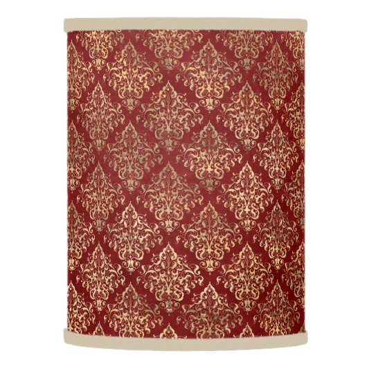 Elegant Red & Gold Pattern Custom Monogram Accent Lamp Shade (Left)