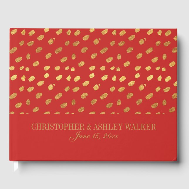 Elegant Red Gold Personalized Wedding Guestbook (Front)