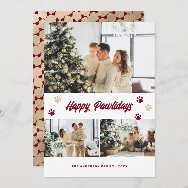 Elegant Red Gold Photo Happy Pawlidays Card (Front/Back)