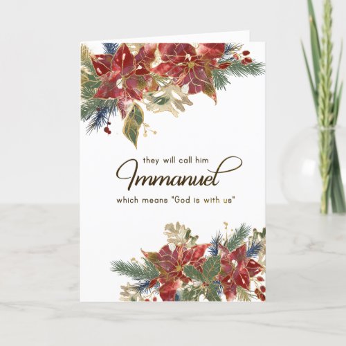 Elegant Red Gold Poinsettia Bible Verse Christmas Holiday Card