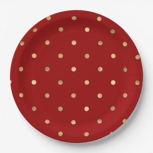 Elegant Red Gold Polka Dots Paper Plates