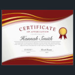 Elegant Red & Gold Professional Certificate Award<br><div class="desc">Elegant Red & Gold Wave Professional Certificate Award Flyer Featuring Red & Gold Medal.</div>
