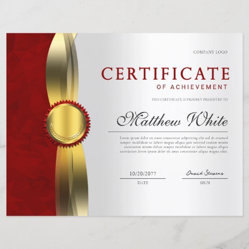 Elegant Red  Gold Professional Certificate Award