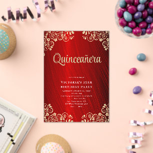 Elegant Red Gold Quinceañera 15th Birthday Party Acrylic Invitations